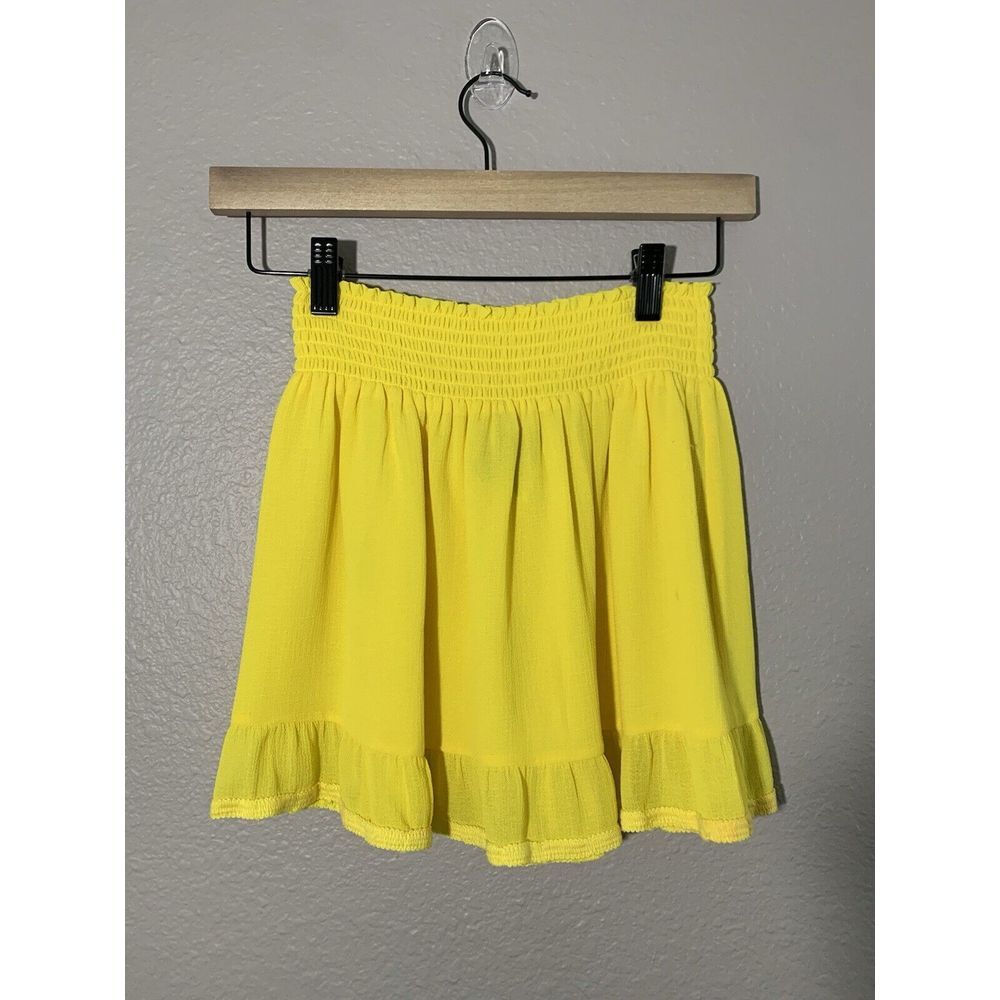 Ramy Brook Women's Yellow Smocked Elastic Waist Ruffle Mini Skirt Coverup XS NWT